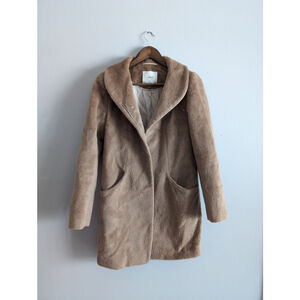 Aritzia Wilfred Cocoon Alpaca Virgin Wool Long Coat Tan Women's Size XS READ